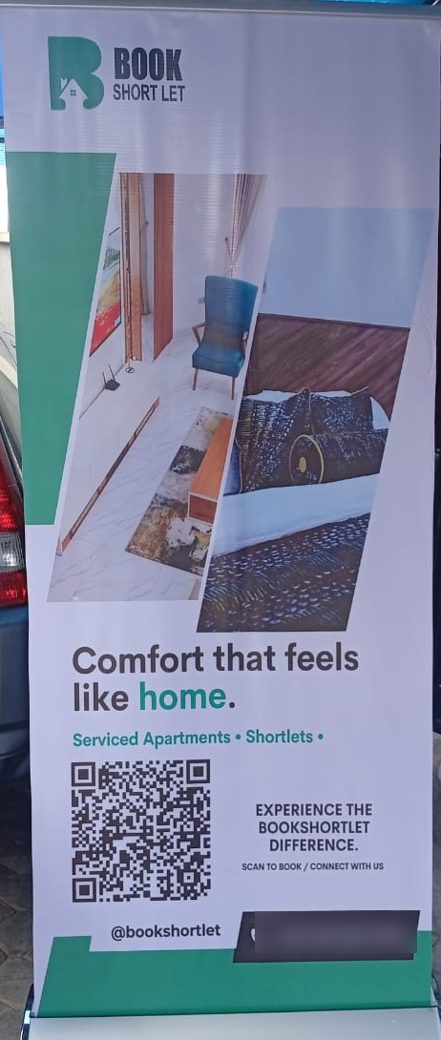 Roll-up banner designed for Book Short Let, a serviced apartments and shortlets brand