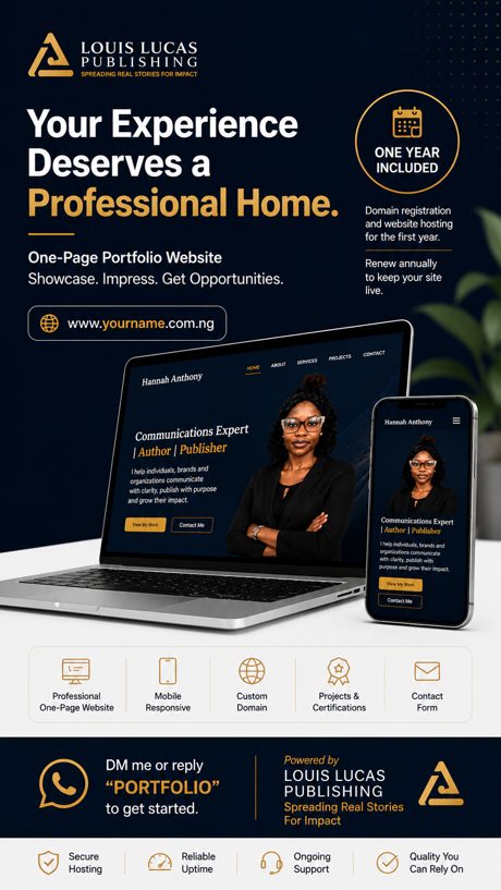 Promotional flyer for one-page portfolio websites by Louis Lucas Publishing